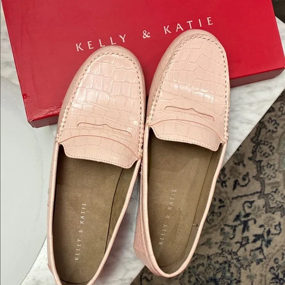 Kelly & Katie Blush Croc-Embossed Loafers - Picture 1 of 10